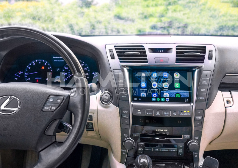 2007-2009 Lexus LS Hamilton Upgrade Kit for Android Auto Installed in Car In Use front view showing the apps on the screen