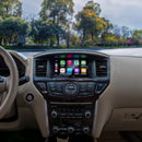 A dashboard of a 2013-2016 Nissan Pathfinder  with the Hamilton Motor Company Upgrade Kit installed and CarPlay displayed on the screen. 