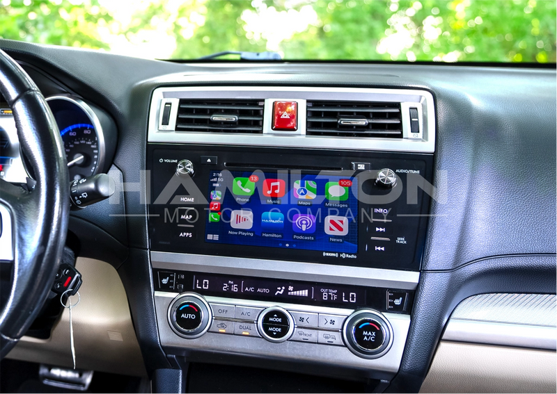 2015-2018 Subaru Outback Hamilton Upgrade Kit for CarPlay front view installed in car in use