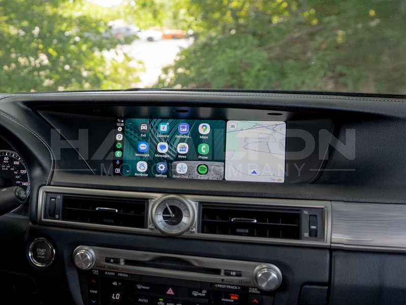 Dashboard of a Lexus GS with Hamilton Motor Company Conversion Kit installed and the screen showing Android Auto