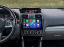 A dashboard of a 2016-2018 Subaru Forester with the Hamilton Motor Company Conversion Kit installed and CarPlay displayed on the screen. 