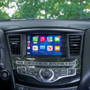 A dashboard of a 2017-2020 Infiniti QX60 with the Hamilton Motor Company Upgrade Kit installed and CarPlay displayed on the screen. 
