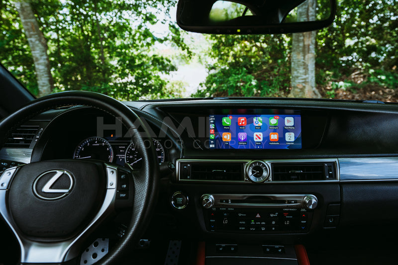 Dashboard of a Lexus GS with Hamilton Motor Company Conversion Kit installed and the screen showing Apple Carplay