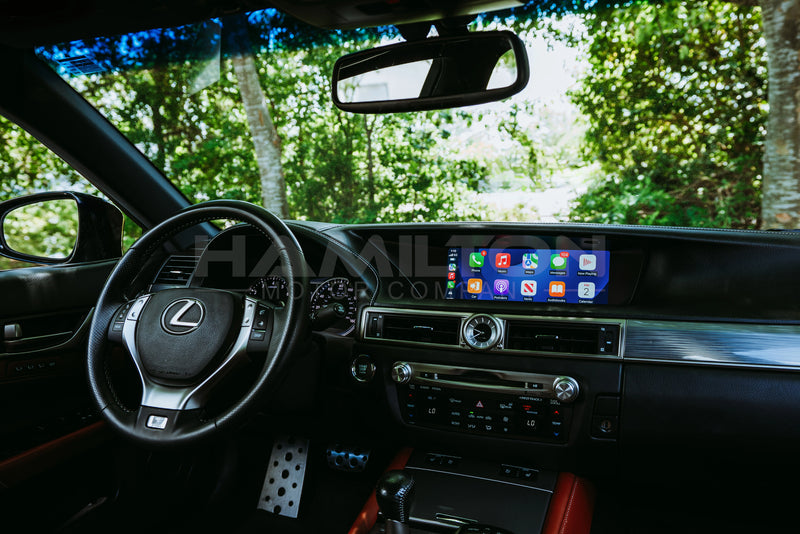 Dashboard of a Lexus GS with Hamilton Motor Company Conversion Kit installed and the screen showing Apple Carplay