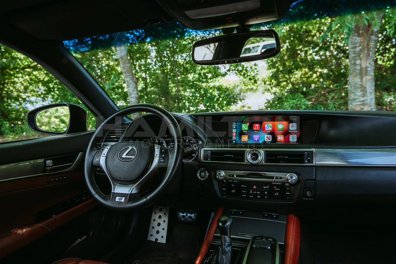 Dashboard of a Lexus GS with Hamilton Motor Company Conversion Kit installed and the screen showing Apple Carplay