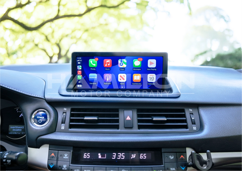 Lexus CT dashboard showing Hamilton Conversion Kit (screen) installed with CarPlay on screen
