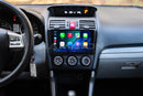 Car dashboard with a touchscreen display showing various icons.