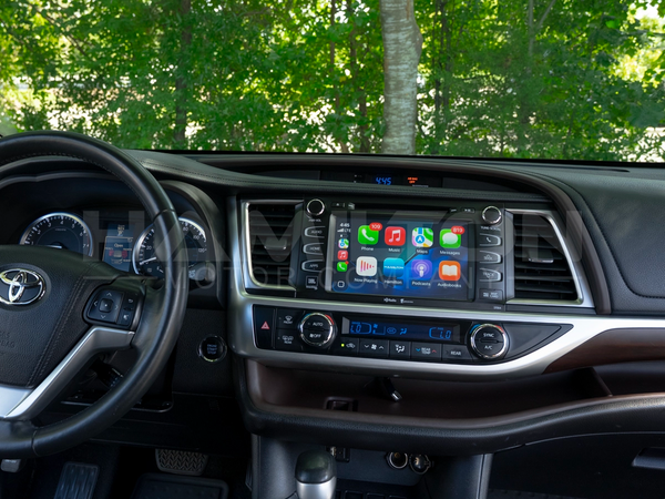 Dashboard of a Toyota Highlander with Hamilton Motor Company Upgrade Kit installed and screen showing Apple CarPlay