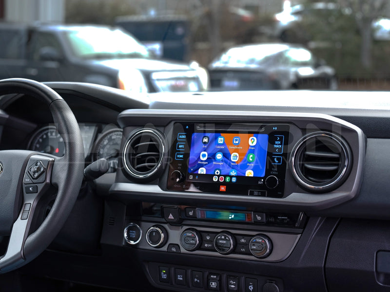 Dashboard of a Toyota Tacoma with Hamilton Motor Company Upgrade Kit installed and the screen showing Android Auto